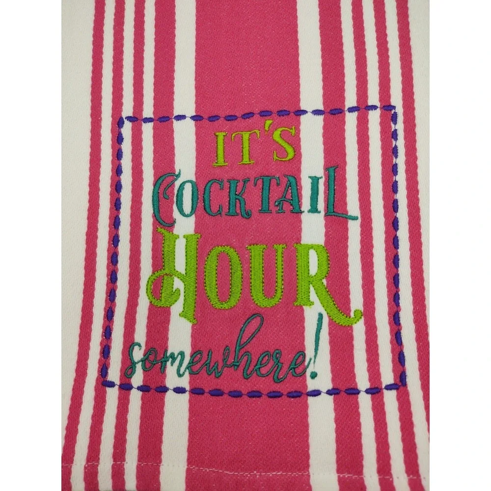 It's Cocktail Hour Somewhere!  Handcrafted Kitchen Hand Tea Towel Great Gift!